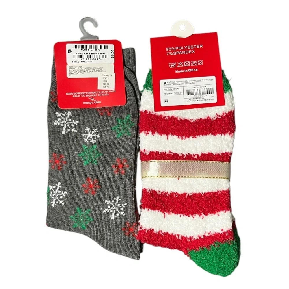 Charter Club & 89th and Madison Christmas Socks Set New Red/Green